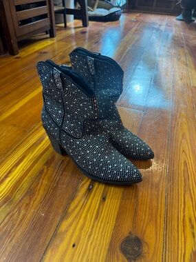Black Rhinestone Western Ankle Boots